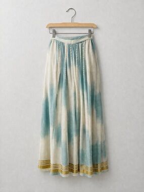 Floret Handcrafted India Maxi Skirt Boho Tie Dye Gold Hem 28” Waist Resort